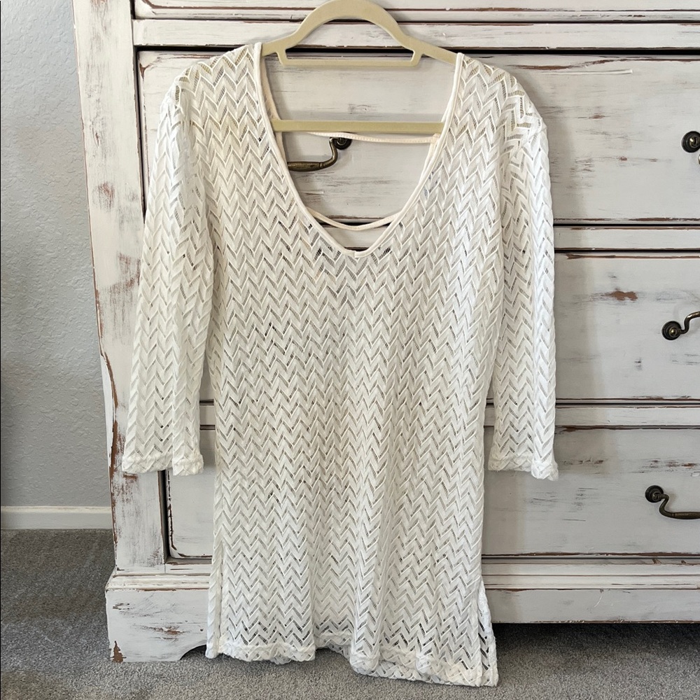 Blue Island White Knit Swim Coverup